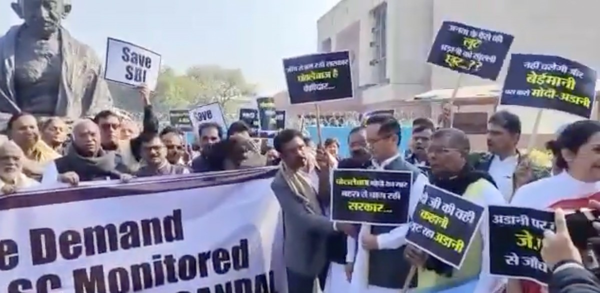 Opposition raises ‘Adani Sarkar’ slogans in Parliament, seeks response from Modi